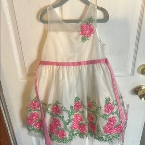 American Princess Ivory Dress with Pink Floral Embroidery